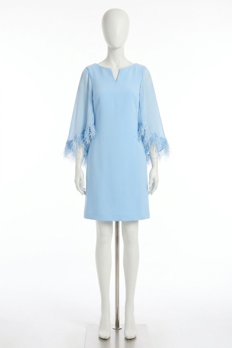 NEW JOSEPH RIBKOFF chiffon cape sleeves a-line dress in sky blue